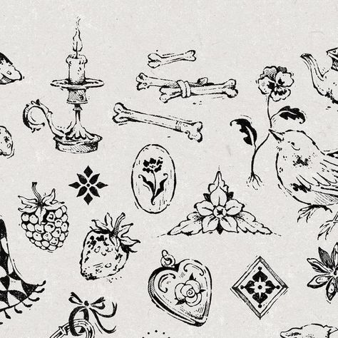 Nyc Flash Tattoo, Themed Flash Sheets, Vintage Tattoo Flash Sheet, London Tattoo Artist, Vintage Illustration Tattoo, Simple Flash Sheet, Fine Line Tattoo Flash, Simple Flash Tattoo, Small Tattoo Flash