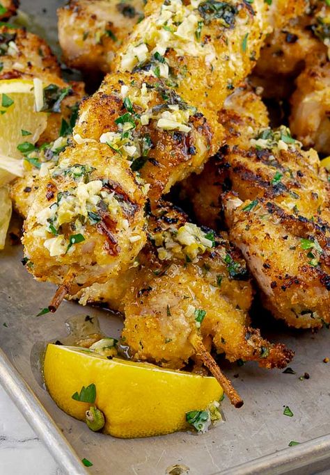 Garlic Chicken Kabobs On The Grill, Lemon Garlic Parmesan Chicken Skewers, Lemon Garlic Chicken Kabobs, Grilled Chicken Tenderloins Recipes, Grilled Garlic Parmesan Chicken Skewers, Lemon Bbq Chicken, Garlic Parmesan Chicken Kabobs, Lemon Garlic Butter Chicken Spiedini, Lemon Butter Chicken Skewers