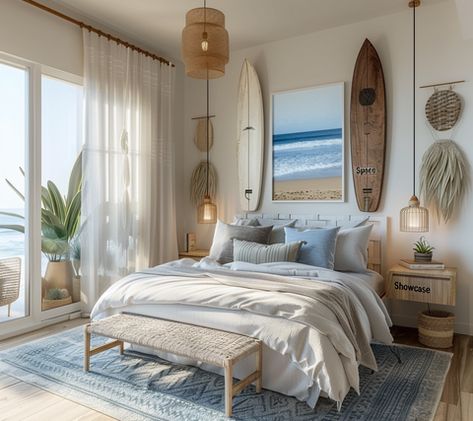 How To Get The Caostal Bedroom Look – FAYA Interior Design Interior Design Beach Style, Surf Shack Interior Coastal Style, Surfer Apartment, Retreat Color Palette, Surfer Bedroom Aesthetic, Surf Shack Bedroom, Surf Interior Design, Surf Style Bedroom, Beach Vibe Bedroom