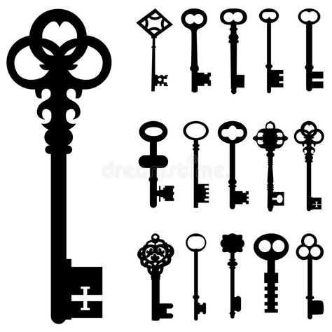 Key set vector royalty free illustration Vintage Key Tattoos, Heart Key Tattoo, Skeleton Key Tattoo, Key Tattoo Designs, Old Fashioned Key, Key Drawings, Ancient Key, Cadre Diy, Key Icon