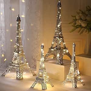 Briwooody 4 Pcs Eiffel Tower Statue Decor 15 Inch 10 Inch Metal Collectible Figurine Paris Themed Eiffel Tower Cake Topper with 2 Light Strings for Party Table Centerpiece Kitchen Decoration (Silver) Paris Theme Centerpieces, Paris Theme Decor, Eiffel Tower Decor, Eiffel Tower Model, French Themed Parties, Eiffel Tower Centerpiece, Kitchens Decor, Eiffel Tower Cake, Eiffel Tower Decorations