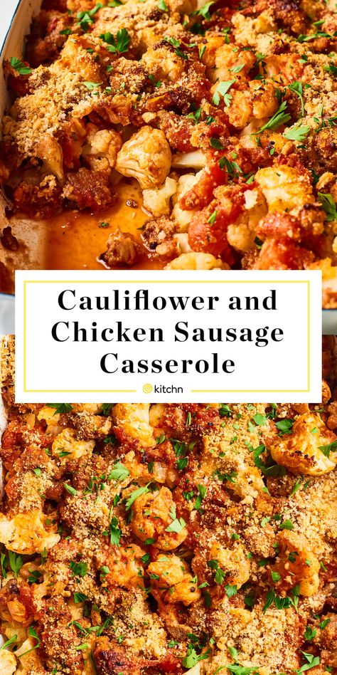 Chicken Sausage Recipes Healthy, Healthy Sausage Recipes, Sausage Casserole Recipes, Cauliflower Chicken, Chicken Sausage Recipes, Recipe Cauliflower, Italian Chicken Sausage, Sausage Casserole, Cauliflower Casserole