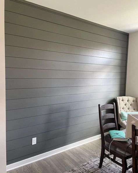 Grey Vertical Shiplap Wall, Grizzle Gray Accent Wall, Carbonized By Sherwin Williams, Dark Grey Accent Wall Bathroom, Sherwin Williams Homberg Grey, Grizzle Grey Sherwin Williams Paint, Grizzle Gray Sherwin Williams Cabinets, Chelsea Gray Accent Wall, Grizzly Grey Sherwin Williams