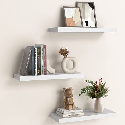 #HomeDecor #GamingRoomDecor #FloatingShelves Wood Storage Shelves, Floating Shelves Bedroom, Shelf Decor Bedroom, Modern Floating Shelves, Black Floating Shelves, Floating Shelf Decor, Shelf Decor Living Room, White Floating Shelves, White Shelves