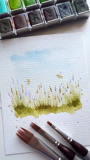 Seema on Instagram: "Super easy way to paint grass with Rake brushes 118 KINGART® Precision™ 2120 Flat Rake Series Amber Taklon Brushes, Ergonomic Comfort Handle Size 1/4 @kingartcompany Shop the KINGART website using my referral link below👇 https://www.kingartco.com/?ref=e9q2g #reels #reel #reelsinstagram #artistsoninstagram #kingart #kingarts #kingartbrushes #watercolorart #watercolorartist #artist #watercolorartist #howtopaint #watercolor #loosewatercolorpainting #watercolorlessons #easywatercolortutorials #watercolortechnique #watercolortechniques #watercolorbeginner #watercolorbeginners #artsupplies #daggerbrush #watercolorpainting #rakebrush #watercolorgrass" Learn Watercolor Painting, Learn Watercolor, Watercolor Paintings For Beginners, Watercolor Lessons, Diy Watercolor Painting, Seni Cat Air, Watercolor Painting Techniques, Watercolor Flower Art, Painting Art Lesson