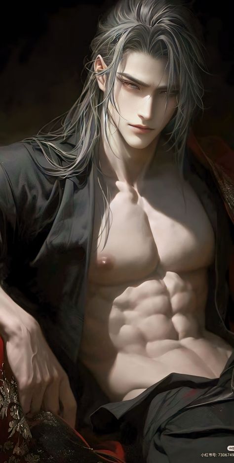 Spiritual Artwork, Dark Anime Guys, Anime Guys Shirtless, Still Life Drawing, Cool Anime Guys, Fantasy Male, Long Black Hair, Digital Art Anime, Male Art