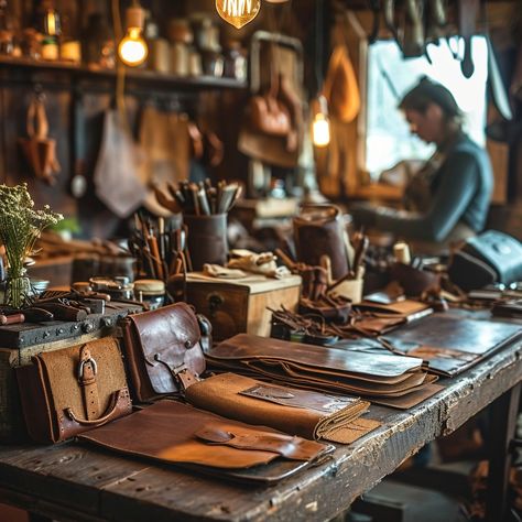 Artisan Leather Workshop: An artisan leather craftsman diligently works in a cozy, vintage workshop filled with handcrafted goods. #artisanship #leather #workshop #craftsmanship #handcrafted #aiart #aiphoto #stockcake ⬇️ Download and 📝 Prompt 👉 https://stockcake.com/i/artisan-leather-workshop_110955_5120 Leatherwork Aesthetic, High Tech Fashion, Vintage Workshop, Workshop Table, Leatherworking Tools, Bullet Journal Ideas Templates, Leather Factory, Leather Craftsmen, Leather Industry