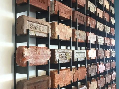 KPMG – Monkey In the Metal Brick Display Ideas, Brick Wall Ideas, Brick Projects, Communal Table, Brick Detail, Reclaimed Lumber, Brick Tiles, Stone Decor, Vintage Industrial