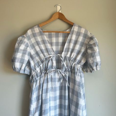 Nothing beats a sweet summer dress made in Gingham Linen 💙 This is our Bold Duck Egg Gingham Linen sewn up as an Elliot Top by Cool Stitches modified into a dress!⁠ ⁠ We love the little tie details on this stunning dress 🥰⁠ ⁠ #TheFabricStore Elliot Top, Cool Stitches, Gingham Linen, Sweet Summer, Duck Egg, Stunning Dresses, A Dress, Top Dress, Dress Making