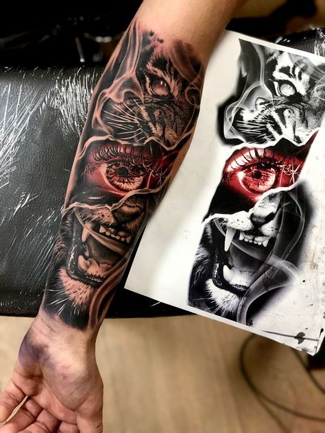 Forearm Tattoo Men Sleeve Realism, Colored Half Sleeve Tattoo Men, Best Tiger Tattoos Men, Forearm Tattoo Men Sleeve Design, Realism Half Sleeve Tattoo, Tiger Tattoo Design Men Leg, Realism Tattoo Forearm, Tiger Arm Tattoo Men, Mens Realism Tattoo