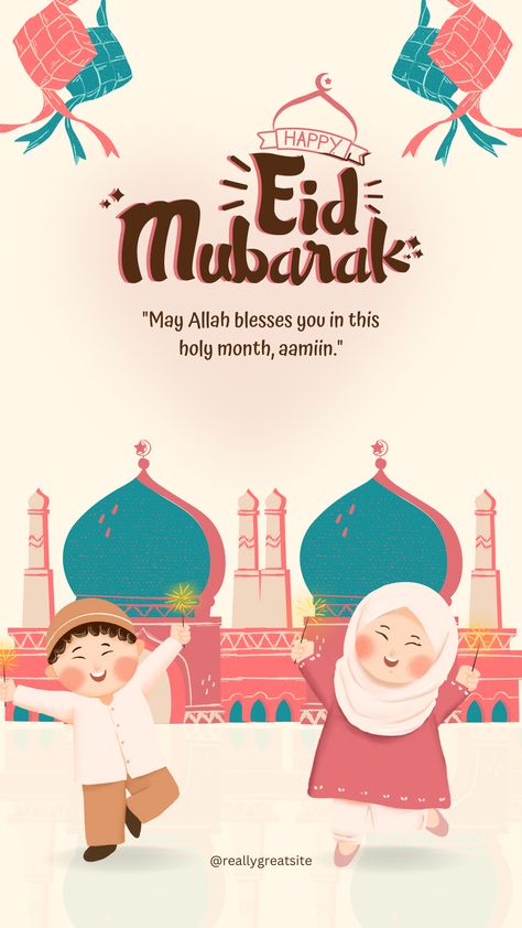 Peach Colorful Illustration Eid Mubarak Instagram Story || greeting || idul fitri || Lebaran || Hari raya - Cocok untuk di share di berbagai social media. Eid Mubarak Design, Eid Mubarak Greeting, Eid Mubarak Greetings, Happy Eid Mubarak, Colorful Illustration, Idul Fitri, Hari Raya, Happy Eid, Story Template