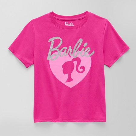 Add a playful touch to her everyday wardrobe with this little and big girls' pink Barbie graphic t-shirt. It's made from a jersey cotton-blend ensuring comfort all day long and features a regular-fit, a crew neck, and short sleeves. Features: Screen PrintedCharacter: BarbieClosure Type: Pullover HeadFit: Regular FitNeckline: Crew NeckSleeve Length: Short SleeveApparel Length: 20 InchesFiber Content: 50% Cotton, 50% PolyesterFabric Description: JerseyCare: Tumble Dry, Machine WashMaterial: Jersey Barbie Graphic, Screen Printed Tshirts, Pink Barbie, Tops Graphic, Everyday Wardrobe, Pink Girl, Shirts Tops, Screen Printing, Graphic T Shirt