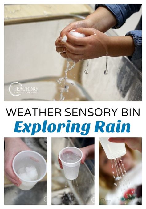 Add some hands-on fun to your preschool weather theme with this rainy day sensory bin! A bit of science and fine motor are added, too! Weather Sensory Table, Weather Sensory Bin, Weather Sensory, Weather Lesson Plans, Weather Activities Preschool, Weather Activities For Kids, Teaching Weather, Weather Lessons, Preschool Weather