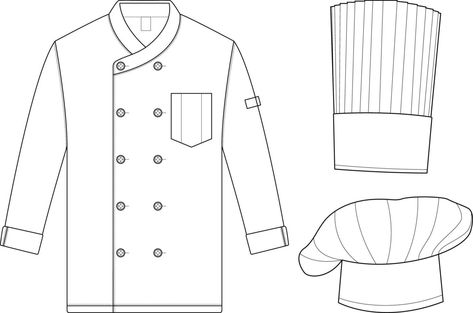 Vector line art chef uniform mockup Chef Coat Design, Uniform Drawing, Chef Dress, Waiter Uniform, Vector Line Art, Restaurant Uniforms, Types Of, Chef Uniform, Chef Clothes