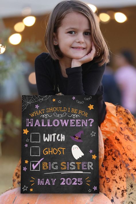 Big Sister Sign | Halloween Pregnancy Announcement | Big Sister Announcement | Promoted To Big Sister Sign | Sibling Pregnancy Announcement Ideas | Second Baby Announcement | Pregnancy Announcement Photoshoot 3rd Grandchild Announcement, Halloween Big Sister Announcement, Halloween Baby Announcement Ideas, Halloween Pregnancy Announcement Baby 2, Hocus Pocus Pregnancy Announcement, Sibling Baby Announcement Ideas, Cute Baby Announcement Ideas, Fall Pregnancy Announcement Baby #2, 2nd Child Pregnancy Announcement