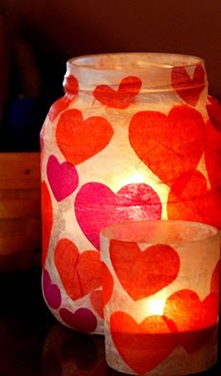 Valentines Day Votives Selamat Hari Valentine, Valentines Bricolage, Valentine's Day Crafts For Kids, Diy Ombre, Rainbow Tree, Valentine Crafts For Kids, Hari Valentine, Mason Jar Crafts Diy, Homemade Valentines