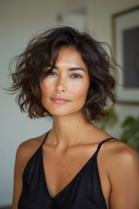 Long Bob Hairstyles For Curly Hair, Short Hair For Big Face, Medium Textured Bob, Short Wavy Hairstyle Women, Chin Length Curly Hair With Layers, French Bob Wavy Hair, Permed Bob Hairstyles, French Bob Curly Hair, Wavy Short Hairstyles