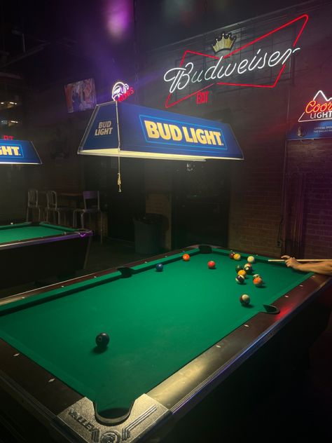 Pool Table Aesthetic, Pool Hall Ideas, Billiards Aesthetic, Bar Pool Table, Japan 80's Aesthetic, Billiards Bar, Cowboys Bar, Bar Aesthetic, Pool Table Room