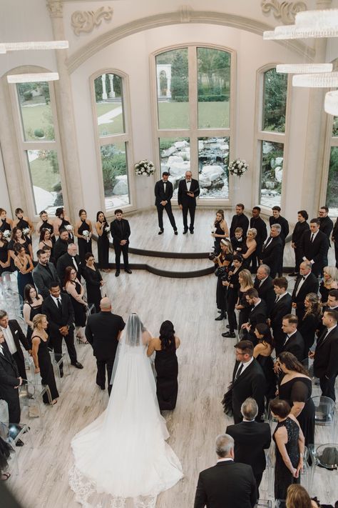 Salena and Tyler asked their guests to wear all black - making for incredible ceremony photos like these. | planner & DJ: The Wedding Duo | photography: Melton Photography Wedding Guest Wearing All Black, All Black Wedding Guests Photos, Guest In Black Wedding, Black Guests Wedding, Wedding Black Attire Guest, Wedding Guests All Black Attire, Guests All Black Wedding, All Guests In Black Wedding, Black Out Wedding Guests