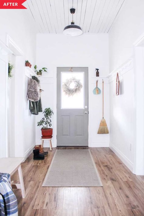 Credit: <a href="https://iekelroadhome.com/remove-entryway-closet-why-its-better-without-it/">Aly Heasman</a> Front Entry Closet, Modern Farmhouse Apartment, Front Entryway Ideas, Front Hall Closet, Modern Farmhouse Entryway, White Entryway, Beadboard Wainscoting, White Modern Farmhouse, Entryway Modern