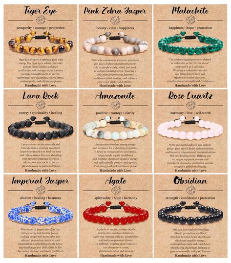 PRICES MAY VARY. 【Stone Bracelet Set】 A collection of 9pcs natural stone bracelets set, Many more colors to choose, simple and comfort design. The natural gemstones define the unique beauty of each piece, so every piece is unique. These stone beaded bracelets fit for women and men, will go well with your any outfits. 【Perfect Healing Bracelet】 Embrace the vibrant and harmonizing vibes of natural crystal stone. Natural stone bracelet can promote balance, allowing you to navigate life with confide Healing Bracelets Stones, Natural Beads Bracelet, Gemstone Bracelets Ideas, Crystal Beaded Bracelets, Stone Beaded Bracelets, Chakra Beads Bracelet, Gemstones Chart, Affirmation Jewelry, Jump Ring Jewelry