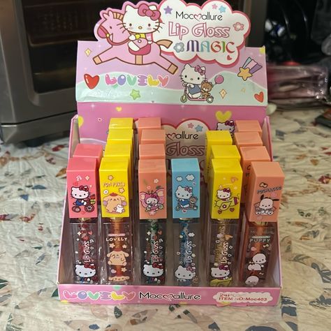 Hello Kitty $6 Each Hello Kitty Lip Gloss, Hello Kitty Products, Sanrio Makeup, Teletubbies Costume, Hello Kitty Shop, Sanrio Store, Anime Cake, Money Wallpaper Iphone, Hello Kitty Merchandise