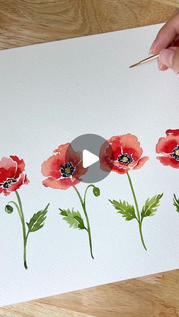 Carrie on Instagram: "I love ya, Poppy. 

#poppies #watercolorpoppies #watercolortutorial #learnwatercolor #watercolorflowers #wildflowers #watercolorwildflowers #redflowers #flowerpainting #watercolorillustration #watercolorartist #watercolortimelapse" Red Poppies Watercolor, How To Paint A Poppy Watercolor, Poppy Watercolor Tutorial, Watercolor Poppy Flower, Watercolour Poppies, Floral Painting Videos, Poppy Watercolor Painting, Watercolour Poppy, Poppy Flower Drawing