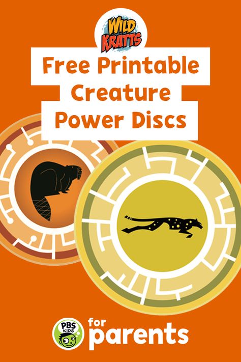 Power up your child's birthday party with these free printable Creature Power Discs from PBS KIDS' "Wild Kratts"!  #PBSKIDS #PBSKIDSforParents #WildKratts #kidsbirthday Diy Wild Kratts Vest, Wild Kratts Printables Free, Wild Kratts Party Food, Creature Power Discs Printable, Wild Kratts Birthday Party Free Printables, Wild Kratts Birthday Party Games, Wild Kratts Pinata, Wild Kratts Birthday Party Favors, Wild Kratts Birthday Party Ideas