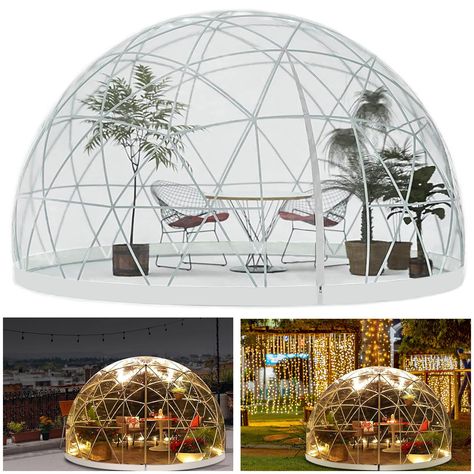 PRICES MAY VARY. 【High-quality Transparent PVC】Size of igloo tent: 12*7.2ft (3.65*2.2m). Made from durable ABS plastic frame. Thickened highly transparent PVC screen provides a total clear 360°view. The clear dome tent has excellent sun protection, warmth preservation, and wind resistance functions, allows you to enjoy the beauty scenes and relax with your family outdoors. Stable& Snow-resistance: The stable frame and its own geometry shape ensure stability against strong winds (up to 40 mph), r Igloo Dome Tent, Diy Igloo Outdoor, Greenhouse Dome, Garden Dome, Igloo Tent, Igloo House, Garden Igloo, Pvc Garden, Geodesic Dome Greenhouse