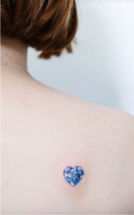 Birthstone Heart Tattoo, September Birthstone Tattoo, Birth Stone Tattoo Ideas, Sapphire Tattoo Ideas, Crystal Heart Tattoo, Birthstone Tattoo Ideas, Birthstone Tattoos, Sapphire Tattoo, Tattoos Trending