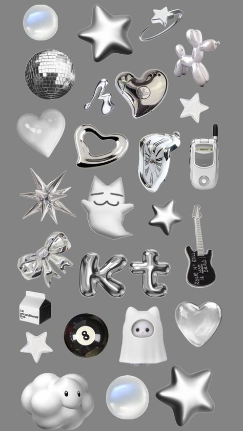 #silver Silver Stickers Aesthetic, Y2k Printable Stickers, Y2k Stickers Png, Sticker Y2k, Y2k Collage, Y2k Stickers, Iphone Stickers, Custom Ipad, Bulletin Journal Ideas