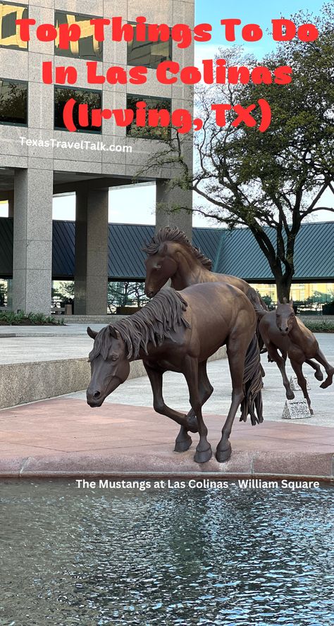 Things To Do In Las Colinas (Irving, TX) — Texas Travel Talk Las Colinas Texas, Irving Texas, Millenium Park, Nature Museum, Wild Mustangs, Entertainment District, Sculpture Park, Outdoor Lawn, Texas Travel