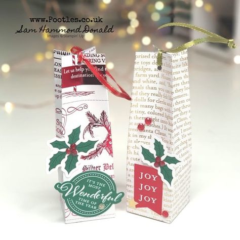 Stampin Up Tutorials, Craft Christmas, Christmas Hanging Decorations, Christmas Hanging, Paper Gift Bags, Card Making Techniques, Treat Boxes, Xmas Decorations, Craft Fairs