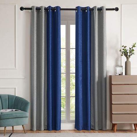 PRICES MAY VARY. SIZE & PACKAGE:Set includes 2 panels 50x108 inch ombre semi blackout curtains.Each window drapes has 8 grommets,inner inside diameter is 1.6"(4cm),out diameter is 2.3"(5.8cm).Fits up to a 1.25” diameter rod. SEMI BLACKOUT MATERIAL: Light blocking curtain is made of heavy polyester fabric.Just put the eyelet through the living room curtains rod, the installation is complete.Easy to hang.available in various colors and sizes. CLASSICE HOME DECOR:The front of the semi blackout curt Dark Blue Curtains Bedroom, Colorful Curtains Living Room, Long Curtains Living Room, Blue Grey Curtains, Blue Curtains Bedroom, Blue Curtains Living Room, Grey Curtains Living Room, Dark Blue Curtains, Blackout Curtains Living Room