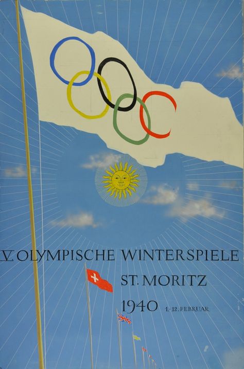 1940 – Official Posters - theolympicdesign – Olympic Design Webseite! Vintage Olympic Posters, Olympics Poster, Olympic Design, Game Emblems, Tokyo 2020, Lake Placid, Rio 2016, Nagano, Sochi