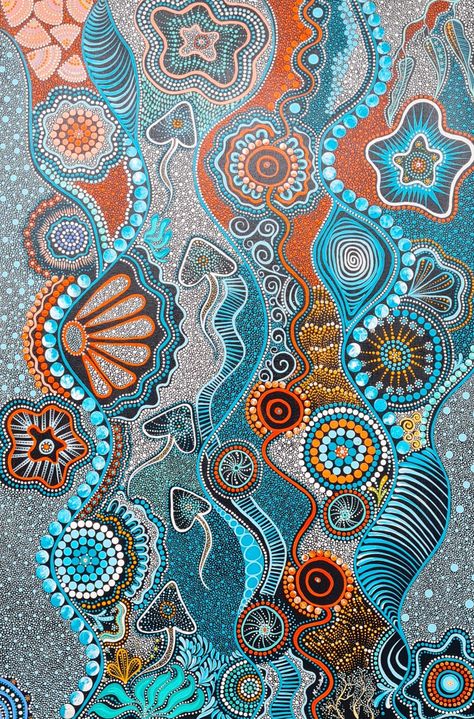 "Mulgumpin Quandamooka Country " by Maree Bradbury. Paintings for Sale. Bluethumb - Online Art Gallery Mandala Art Abstract, Aboriginal Art Ideas, Aboriginal Painting Ideas, Abstract Design Painting, Australian Dot Painting, Australian Dot Art, Abstract Mandala Art, Aboriginal Dot Painting Ideas, Aboriginal Drawings