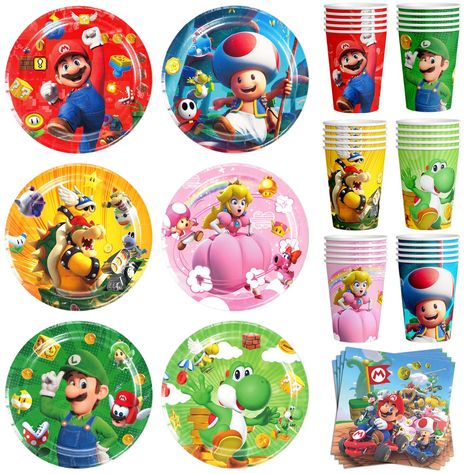 PRICES MAY VARY. 【Mario Party Supplies】The package you receive include 30 pcs 9" mario plates（5 pieces of each pattern）,30 pcs mario cups,30 pcs mario napkins.Meet all your needs for Mario party favors. 【High Quality】:Super Bros party favors is made of high-quality thick paper,bright in color,easy to clean, vivid in design, not easy to fade and break,light weight and safe for everyone to use. 【Unique Design】 Mario party decorations are designed with cute film roles , which is very vivid and inte Mario Birthday Party Decorations, Mario Party Favors, Mario Party Decorations, Game Party Decorations, Baked Mostaccioli, Mario Brothers Birthday Party, Super Mario Bros Party, Mario Bros Birthday, Mario Bros Party