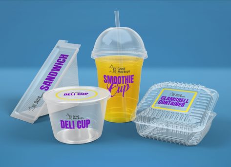 Branding Mockups Free, Food Delivery Packaging, Cup Packaging, Sandwich Box, Cup Mockup, Smoothie Cup, Bakery Packaging, Chocolate Spread, Blueberries Smoothie