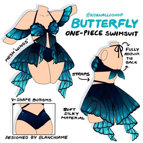 Butterfly Swimsuit, Vi Cosplay, Clothing Sketches, Dress Design Drawing, Clothing Design Sketches, Drawing Anime Clothes, Dress Design Sketches, Fashion Illustration Dresses, Swimsuit Design