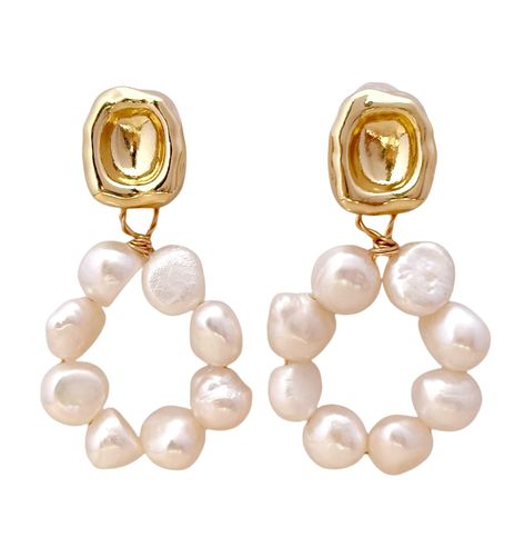 PRICES MAY VARY. [Product]: High-quality handmade white freshwater pearl earrings, with Cultured Real white pearls. Each hoop with 8 baroque shaped pearls, and one pair with totaly 16 piece of pearls.Irregularly baroque pearls are shiny and smooth with beautiful luster, 14K gold plated material inlay with hypoallergenic s925 silver posts, classic and strong aura field suitable for daily wear and gift. [Real Pearl]: The pearls come from the core production area of freshwater pearls in China. All Aura Field, Strong Aura, Baroque Pearls Jewelry, 14k Gold Plated Jewelry, Jewelry Accessories Ideas, Statement Drop Earrings, Freshwater Pearls Earrings, Pearl Hoop Earrings, Accessories Ideas