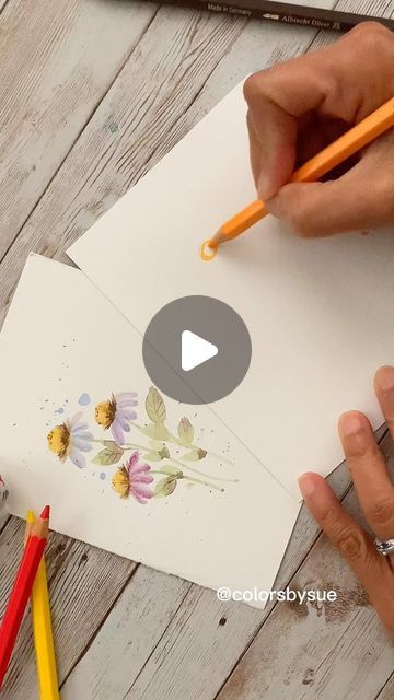 Floral Painting Videos, Watercolor Exercises, Best Watercolor Pencils, Watercolor Whimsy, Watercolour Heart, Watercolor Videos, Loose Watercolor Paintings, Watercolor Pencil Art, Watercolour Cards