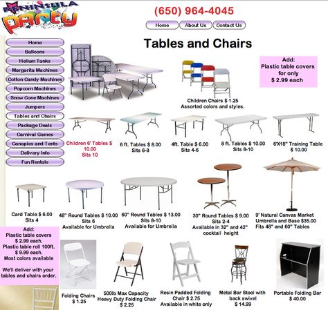 Party Rental Options Party Decorating Business Ideas, Party Rental Storage Ideas, Table And Chair Rental Business, Party Decorator Business Ideas, Event Rental Business Ideas, Party Rental Logo, Party Rental Business Ideas, Rental Business Ideas, Event Space Business