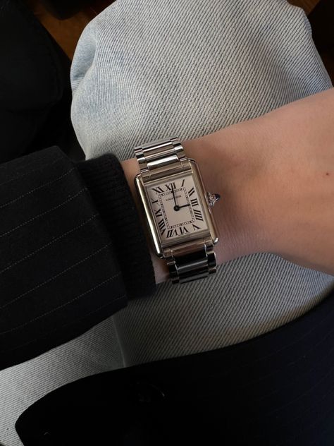 Cartier Tank Must Watch Woman, Tank Must Cartier, Cartier Tank Must, Silver Watches Women, Vintage Watches Women, Cartier Tank, Cartier Watch, Luxury Aesthetic, Classy Jewelry