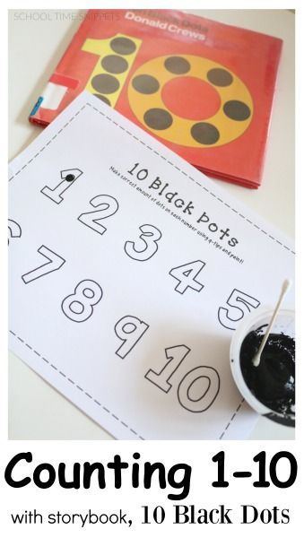 Have fun counting to 10 with this fun, hands-on printable inspired by the storybook, 10 Black Dots! Prek Math, Math Counting, Numbers Preschool, Preschool Books, Math Numbers, Math Stations, Guided Math, First Grade Math, Preschool Math