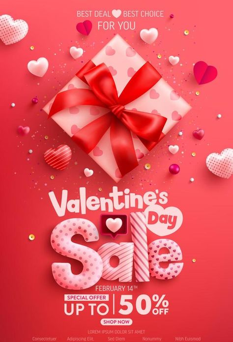 Valentine's Day Sale Poster or banner with cute gift box and sweet hearts on red background.Promotion and shopping template or background for Love and Valentine's day concept. Valentines Ads Design, Valentines Day Promotion Design, Valentines Day Campaign Social Media, Valentine Promotion Design, Valentine Design Poster, Valentines Poster Design, Valentine Advertising, Valentines Day Ads, Valentines Ads