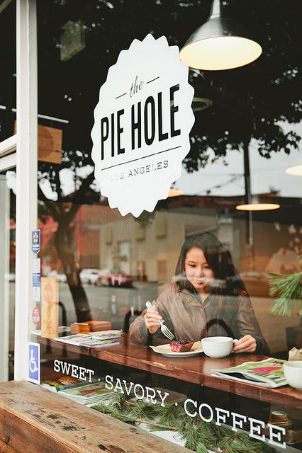 I WANT TO GO HERE BECAUSE I  LIKE PIE AND THINGS THAT ARE HIP.  // The Pie Hole Door Head, Vinyl Business, Window Writing, Window Pattern, Door Signage, Window Signage, Shop Door, Pie Shop, Window Graphics