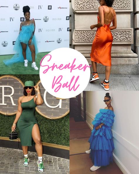 35 Baller Sneaker Ball Outfit Ideas - ljanestyle Sneaker Ball Women Outfit, Graduation Outfit Ideas With Sneakers, Party Dress Sneakers, Ball Dress With Sneakers, New Years Sneaker Outfit, Fancy Dress With Sneakers Outfit, Ball Gown And Sneakers Outfit, How To Dress For A Formal Event, Prom Dress Sneakers Outfit