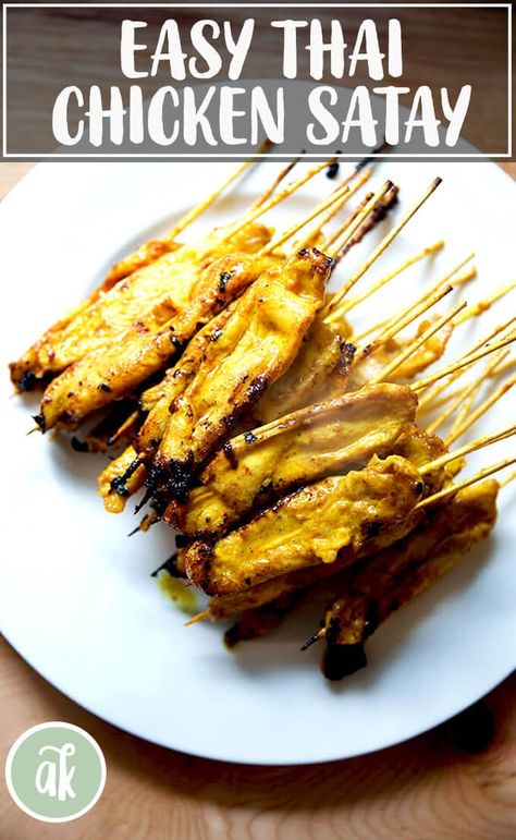 This easy Thai chicken satay has become my children's most requested meal. The chicken marinade comes together in a snap. Serve it with coconut rice and all dinner done. #easy #thai #chicken #satay #skewer #children Thai Chicken Marinade, Chicken Satay Marinade, Satay Marinade, Easy Thai Chicken, Thai Chicken Satay, Chicken Satay Skewers, Chicken Satay Recipe, Satay Chicken, Marinating Chicken Breast