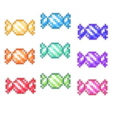 Candy Pixel Art, Pixel Candy, Pixel Art Tutorial, Easy Pixel Art, Arte Van Gogh, Diy Perler Bead Crafts, Kandi Patterns, Rainbow Candy, Diy Perler Beads