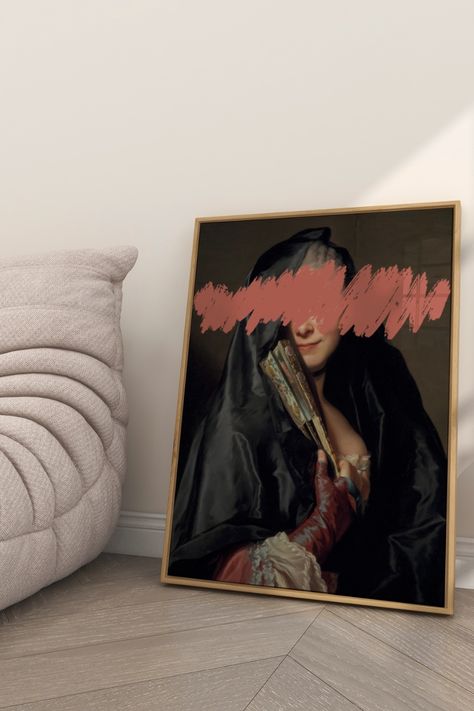 Add a playful touch to your decor with this altered wall art featuring a vintage woman portrait and bold brush strokes. Blending the charm of an antique oil painting with a modern twist, this quirky piece adds elegance to any room. Perfect for eclectic decor lovers, it brings a unique flair to your space. Whether styling baroque apartment decor or curating a gallery wall, this instantly downloadable print offers an easy and stylish way to refresh your home. Baroque Apartment, Vintage Woman Portrait, Oil Painting Decor, Baroque Wall, Eclectic Wall Art, Upcycled Art, Vintage Woman, Antique Oil Painting, Maximalist Decor